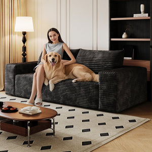 English Elm 63" Cloudlike Corduroy Sofa Loveseat with Ergonomic Back & High-Density Foam Support for Relaxation Black W2824P321227