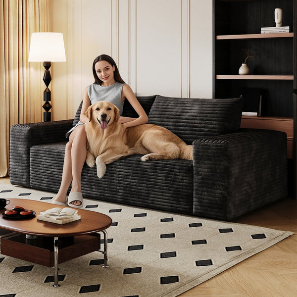 English Elm 63" Cloudlike Corduroy Sofa Loveseat with Ergonomic Back & High-Density Foam Support for Relaxation Black W2824P321227