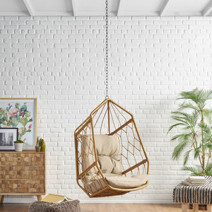English Elm Christopher Knight Home® - TAMARA Cozy Brown Fabric Hanging Chair with 8ft Chain — Comfortable Patio Seat, Durable 32.8x25.8x15" 71694.00LTN