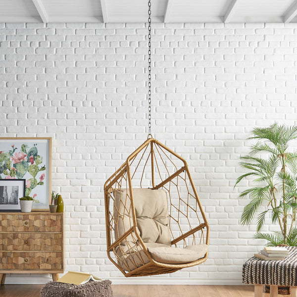 English Elm Christopher Knight Home® - TAMARA Cozy Brown Fabric Hanging Chair with 8ft Chain — Comfortable Patio Seat, Durable 32.8x25.8x15" 71694.00LTN