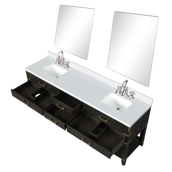 English Elm Black Oak Double Bath Vanity With White Quartz Top, Chrome Faucet, & Two 36" Mirrors For Luxury Spaces B2731S02206