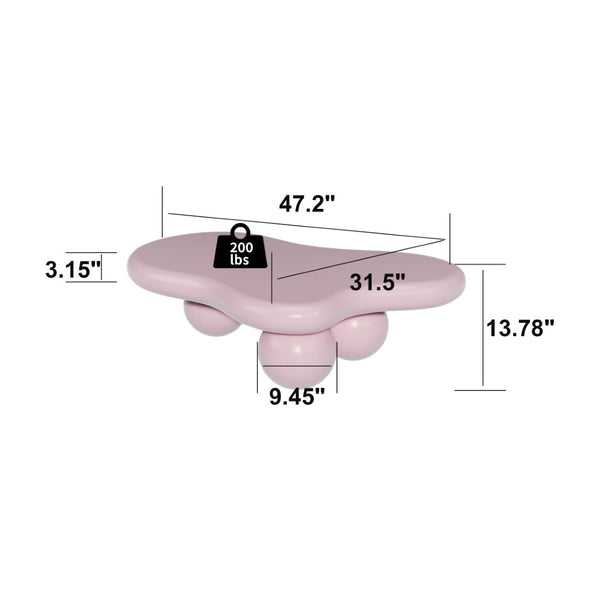 English Elm 47 Inch Organic Cloud Silhouette Coffee Table with Sculptural Ball Legs for Living Rooms Pink W1435S00019