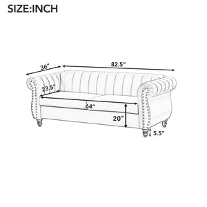 English Elm 82.5" Modern Sofa Dutch Fluff Upholstered Sofa With Solid Wood Legs, Buttoned Tufted Backrest,Green