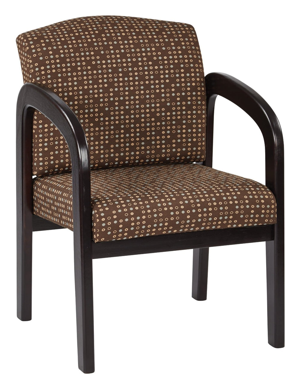 OSP Home Furnishings Espresso Wood Visitor Chair with Padded Seat Lumbar Support for Office or Lobby Use WD388-K104