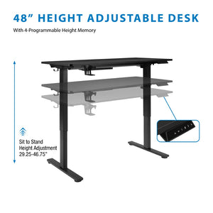 OSP Home Furnishings Primo Electric Standing Desk with Led Lighting Steel Frame and Built-in Cable Management PMO4824GD-BCF