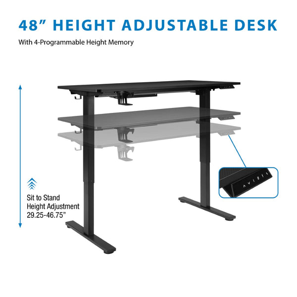 OSP Home Furnishings Primo Electric Standing Desk with Led Lighting Steel Frame and Built-in Cable Management PMO4824GD-BCF