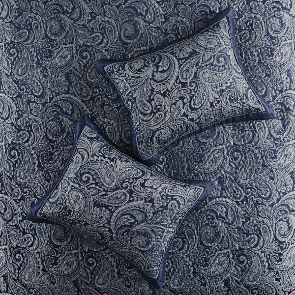 English Elm 5 Piece Aubrey Reversible Jacquard Bedspread Set King with Paisley Motif, Gold Sheen, Quilted Elegance Navy 22.83 L x 18.11 W x 8.27 H B03597645