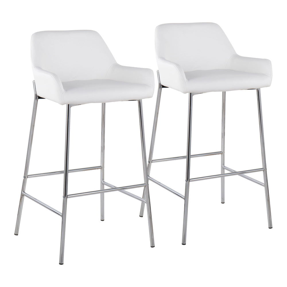 English Elm Daniella Contemporary Bar Stool Set Of 2 - Chrome Metal & White Faux Leather For Modern Spaces B202S00544