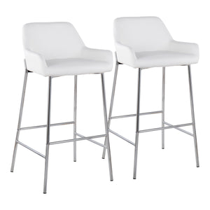 English Elm Daniella Contemporary Bar Stool Set Of 2 - Chrome Metal & White Faux Leather For Modern Spaces B202S00544