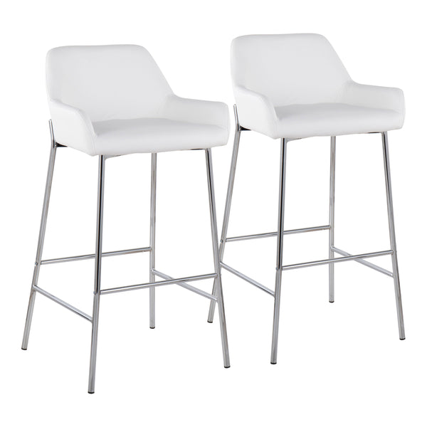 English Elm Daniella Contemporary Bar Stool Set Of 2 - Chrome Metal & White Faux Leather For Modern Spaces B202S00544