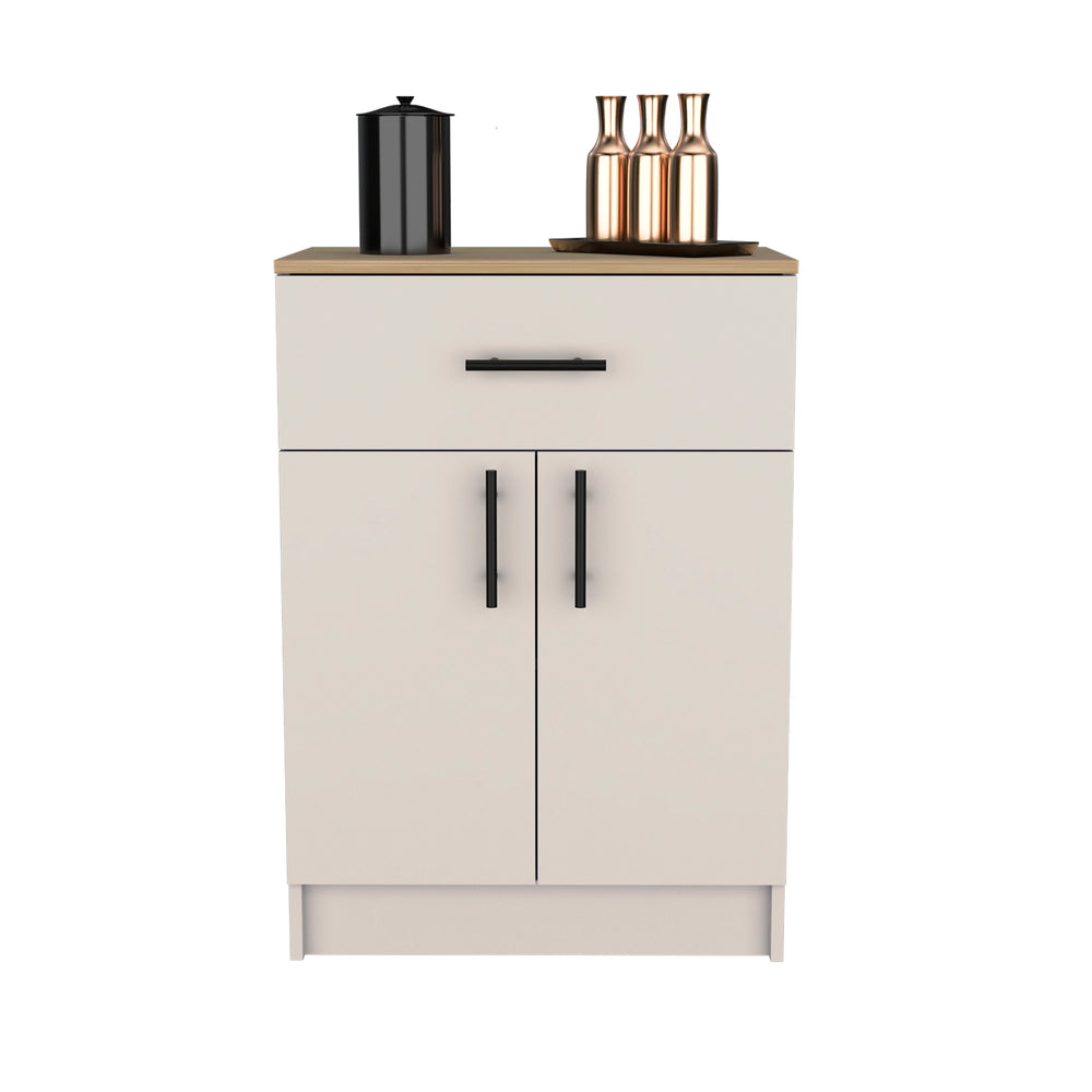 English Elm Pantry Cabinet 33.5"H Compact Storage with Drawer & 2 Shelves, Double Doors, Durable Engineered Wood B097P221382