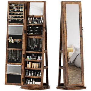 English Elm Robust Rotating Floor Jewelry Armoire with Full Length Mirror and Locking Mdf Cabinet T3971P430644