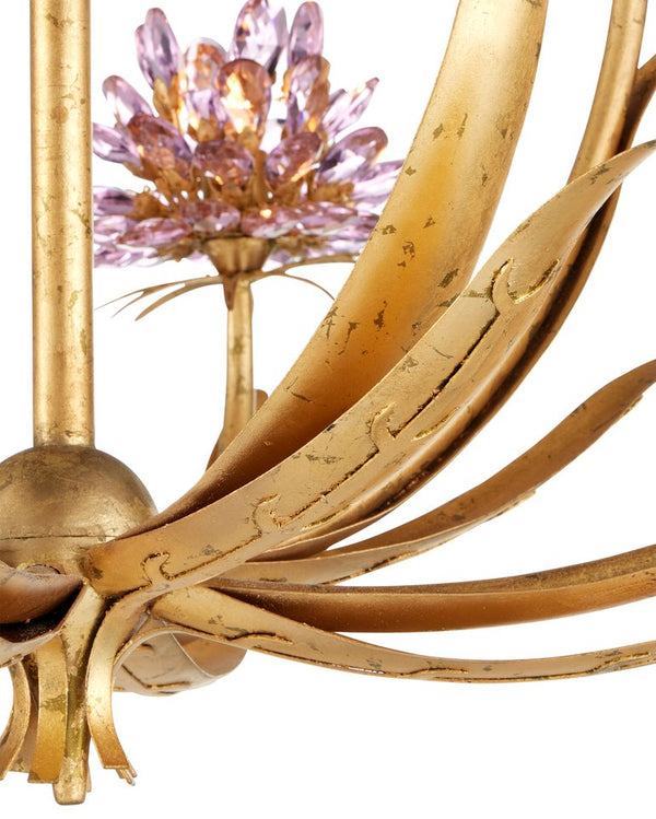 Currey & Company Marilee Medium Chandelier - Elegant Floral Design With Dutch Gold Leaf Finish & Crystal Accents Pink Crystal ,Wrought Iron 9000-1306-currey-company