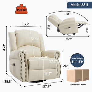 English Elm Heat Massage Rocker Swivel Recliner Chair with Lumbar Relief Nodes for Living Room Beige W3224S00028
