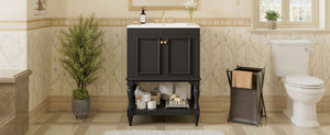 English Elm 24'' French Style Bathroom Vanity with Ceramic Sink Soft Close Cabinet and Drawer Black N710P411341B