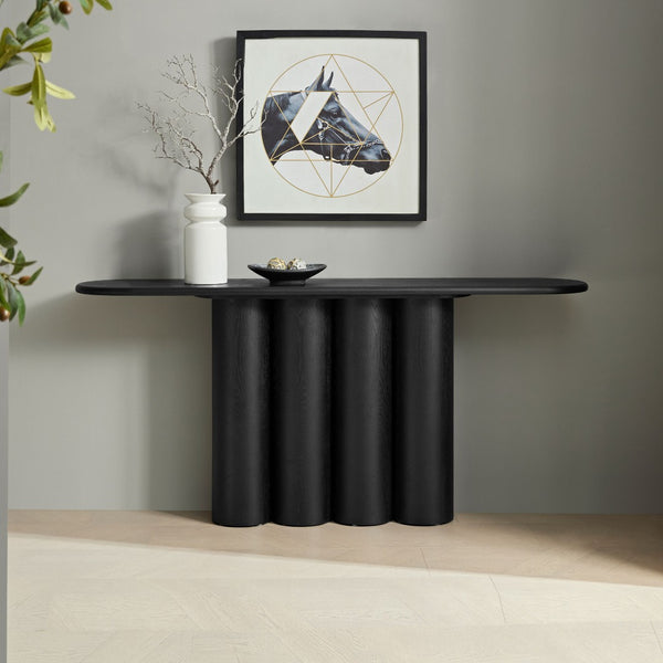 English Elm 66.93'' Slim Matte Console Table with Sculptural Cylinder Legs for Entryway or Foyer Black W876S00339