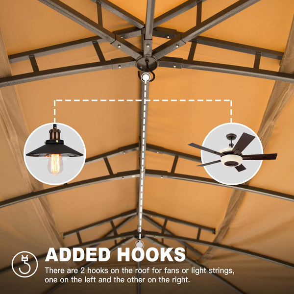 English Elm Gazebo 10X14Ft Outdoor Canopy With Double Roof, Mosquito Netting & Heavy-Duty Privacy Curtains W1859S00083