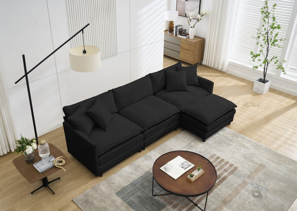 English Elm 108-inch Modular Chenille Sectional Sofa Deep Seated L Shape for Open Plan Living Black W2795S00045