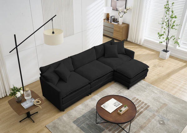 English Elm 108-inch Modular Chenille Sectional Sofa Deep Seated L Shape for Open Plan Living Black W2795S00045