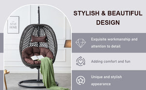 English Elm Egg Swing Chair Freestanding Woven Rattan Basket Seat with Cushion for Patio Bedroom W1512P494633