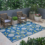 Christopher Knight Home® - Noble House - Viola Outdoor 6'7" X 9'2" Floral Area Rug, Blue and Green