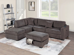 English Elm Chocolate Fur-Like Corduroy U-Shaped Sectional Sofa with Console Cup Holders and Hidden Storage Recline Chocolate 34 L x 26 W x 46 H B011S01773