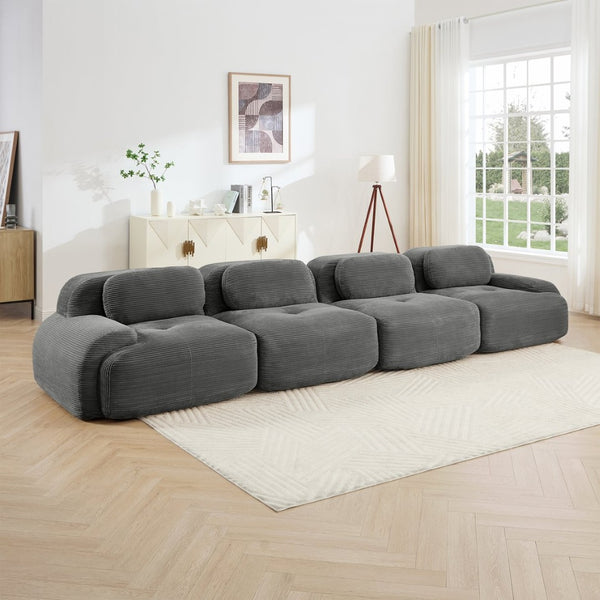 English Elm 4-seat Modular Corduroy Sectional Sofa Low Profile Ergonomic Living Room Seating Grey W714S01270