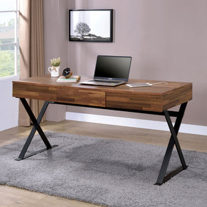 English Elm Industrial Writing Desk with Weathered Wood Top and Metal Frame, Sturdy Modern Laptop Workspace for Home Office Black 65 L x 29 W x 11 H B2741P339704