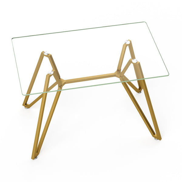 English Elm 47.3-inch Glass Dining Table with Gold Metal Legs, Modern 47.3"L x29.5"W x30.3"H, Seats 1-6, 200 lb Capacity W1162P306711