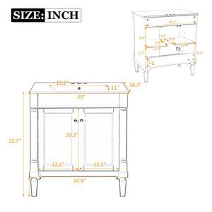 English Elm 30" French Style Bathroom Vanity with Ceramic Basin Soft Close Doors Wood Legs White N710P415327K