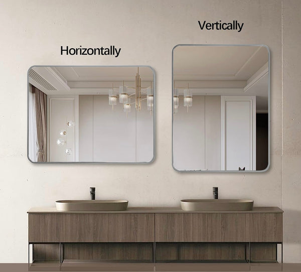 English Elm Silver 30x40 Rectangular Bathroom Wall Mirror - 4mm HD Shatterproof Glass, Brushed Aluminum Frame, Rust-Resistant Hooks W2203P310397