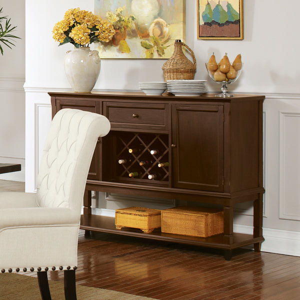 English Elm Declan Rustic Espresso Sideboard Server with Drawer, Lower Shelf & Wine Storage — Stylish Dining Organizer B062P353478