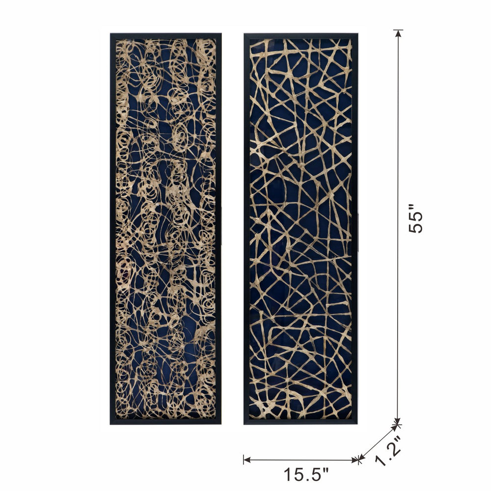 English Elm 15.5" Tannis Rice Paper Shadow Box Set of 2 — Black Framed Rectangular Wall Art for Transitional Spaces, Textured White Accent Panels W2078130321