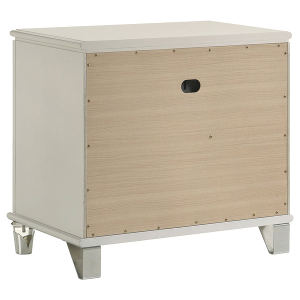 English Elm Gwendolyn Pearl White Nightstand with 2 Drawers, Deco-Inspired Wood Bedside Table with Acrylic Legs and Cord Management B062P375501
