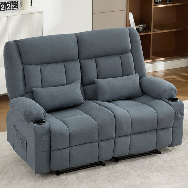 English Elm Recliner Oversized Manual Loveseat with Cup Holders and Side Pocket, Ergonomic 150° Recline, 600lb Capacity Blue W1521S00075