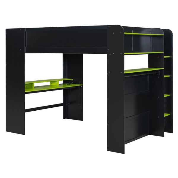 English Elm Full Size Gaming Bunk Bed with Rgb Lighting Integrated Desk Wardrobe and Storage Green LT100266AAG