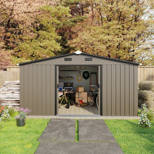 English Elm Campcraft 10x12 Ft Steel Outdoor Storage Shed with Daylight Windows and Weather Resistant Build Brown W1598S00030
