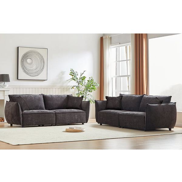 English Elm 3-Seater Modern Combo Sofa With Sleeper Function, Soft Chenille Fabric & 4 Matching Pillows, Stylish Design W1193S00112