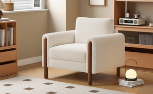 English Elm Christopher Knight Home® - Oversized Teddy Velvet Accent Chair with Curved Armrests, Tufted Mid-Century Design and Walnut Legs White N765P189679W