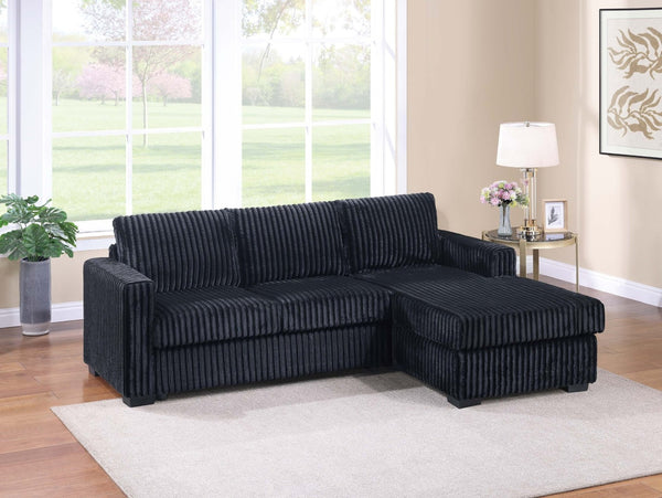 English Elm Modern Corduroy Upholstered L-shape Sectional Sofa with Plush Cushions for Living Room Black B011P430088
