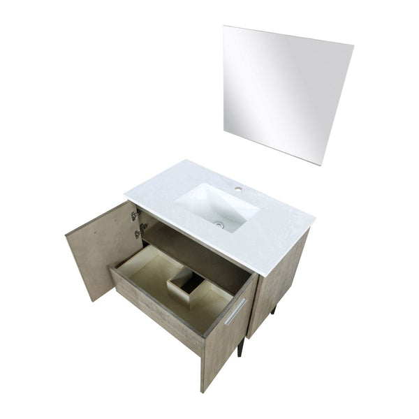 English Elm Rustic Acacia Bath Vanity Set With White Quartz Top & 28" Mirror - Stylish Storage For Your Space B2731S01383-GIGA