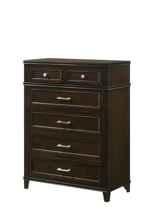 English Elm Merlot Mahogany 5-Drawer Chest — Solid Wood + MDF, French Dovetail Drawers, Transitional Style, Hardware B2699P236739