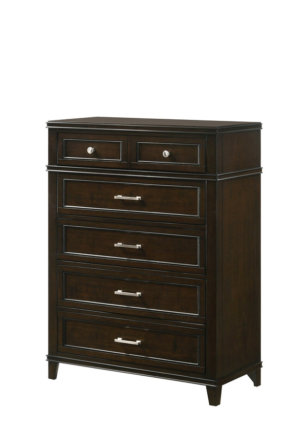 English Elm Merlot Mahogany 5-Drawer Chest — Solid Wood + MDF, French Dovetail Drawers, Transitional Style, Hardware B2699P236739