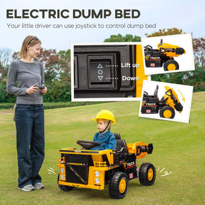 English Elm Qaba 12v Kids Dump Truck Ride on with Electric Bed Shovel and Spring Suspension W2225P249822