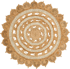 Unique Loom Braided Jute Punita Hand Braided Novelty Rug Natural and White,  5' 1" x 5' 1"