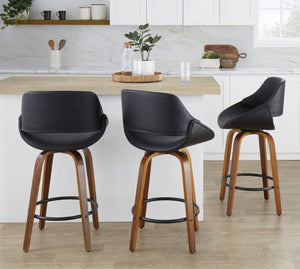 English Elm Mid-century Modern Swivel Counterstools Set of 2 Walnut Bent Wood Faux Leather Seats B202P291079