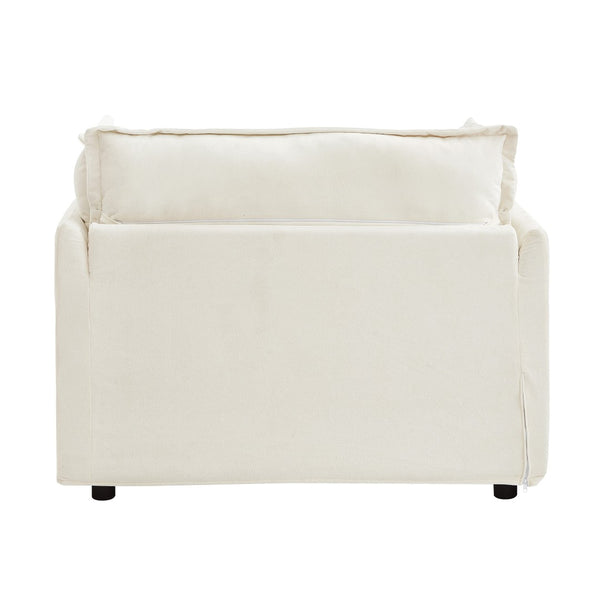 English Elm Modern Chenille Accent Chair with Ottoman Plush Wide Seat Curved Arms for Bedroom Beige N719P428439A