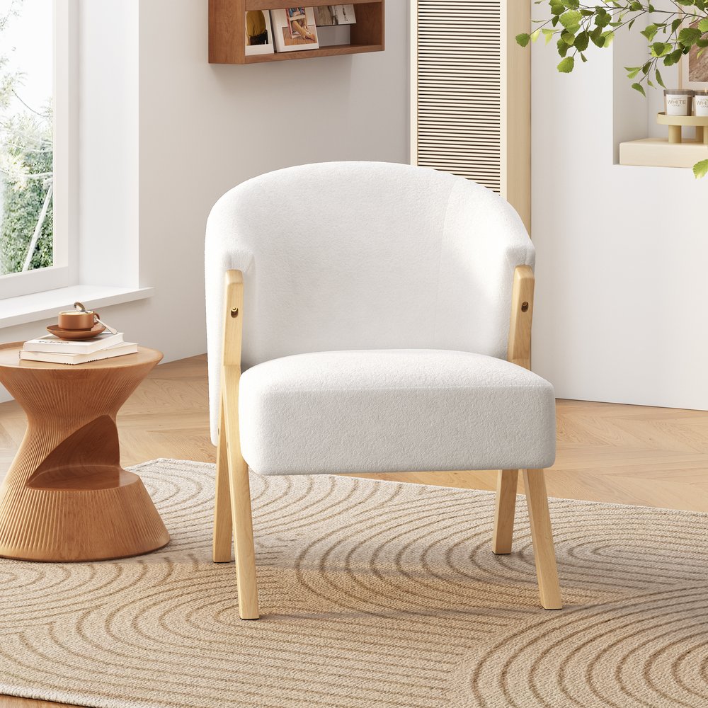 English Elm Christopher Knight Home® - Modern Sculpted Accent Chair with White Polyester, Solid Wood Frame, Curved Back Ergonomic Flair N767P203866W
