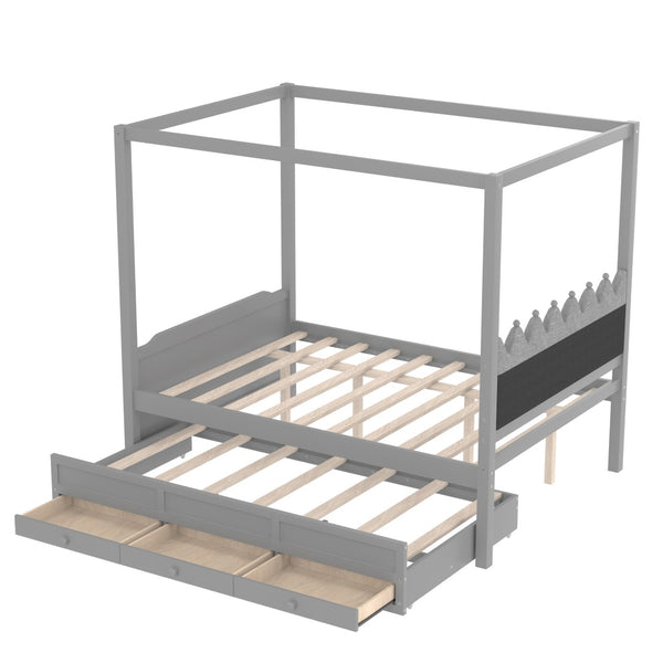 English Elm Full Bunk Bed with Trundle Bookshelf Storage Pine Frame Car Design for Kids W1580S00318