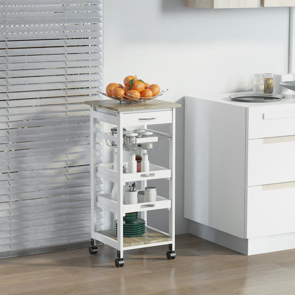 English Elm Homcom Mobile Kitchen Cart - Versatile Rolling Island With Storage, Solid Wood Frame & Wire Baskets W2225P200686